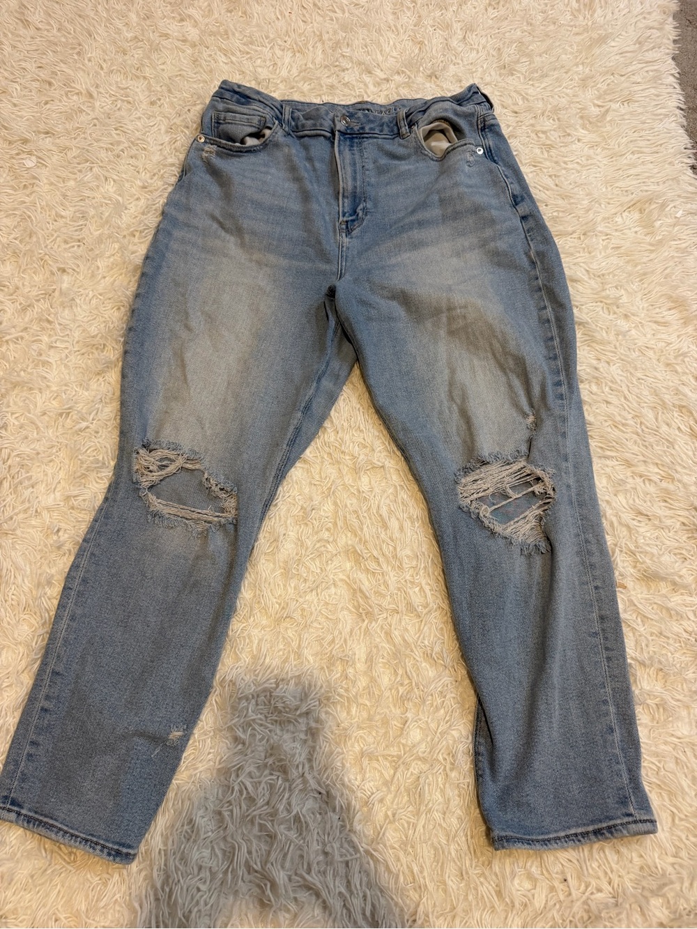 American Eagle Outfitters Light Blue Boyfriend Jeans with Knee Rips